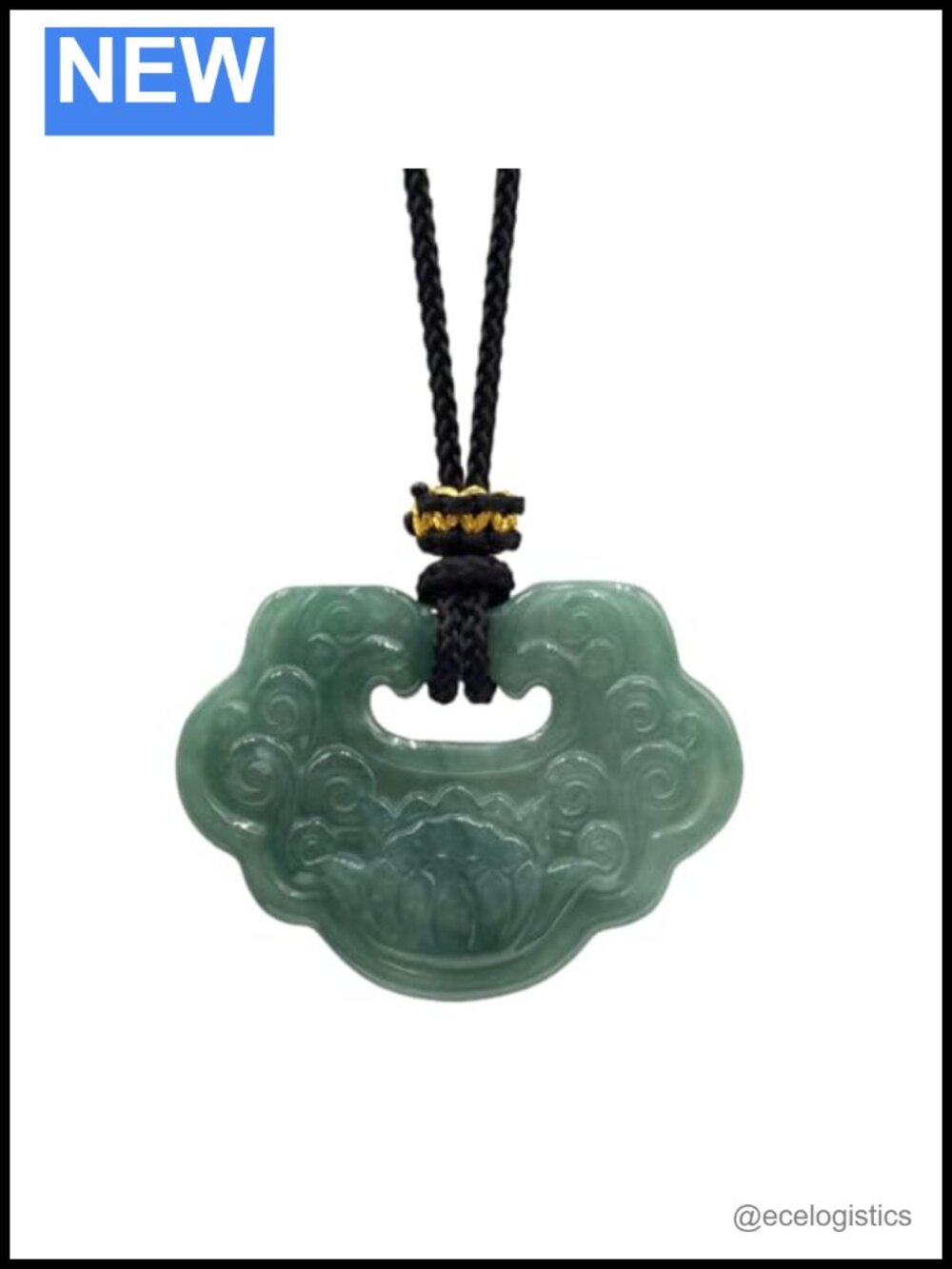 Hand-Carved Natural Jade Pendant Necklace Lotus Ruyi Adjustable Rope